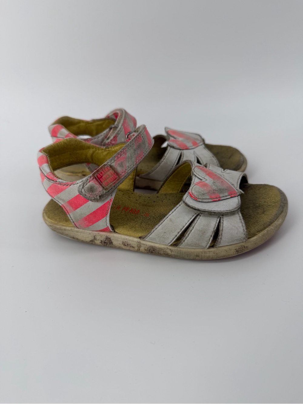 Agatha Ruiz de la Prada Girls Sandals Size 28 Heart Pink White Striped Leather